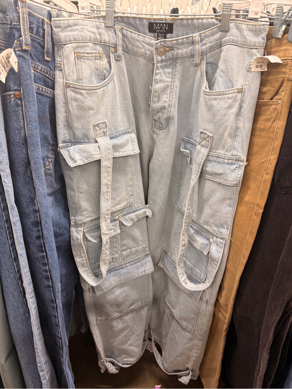 Cargo Denim Pants with Utility Pockets Streetwear